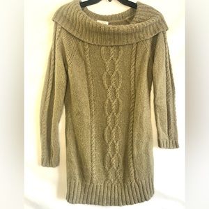 LOFT Anna Taylor Beige Tan Cable Knit Sweater Dress Cowl Neck Size Large